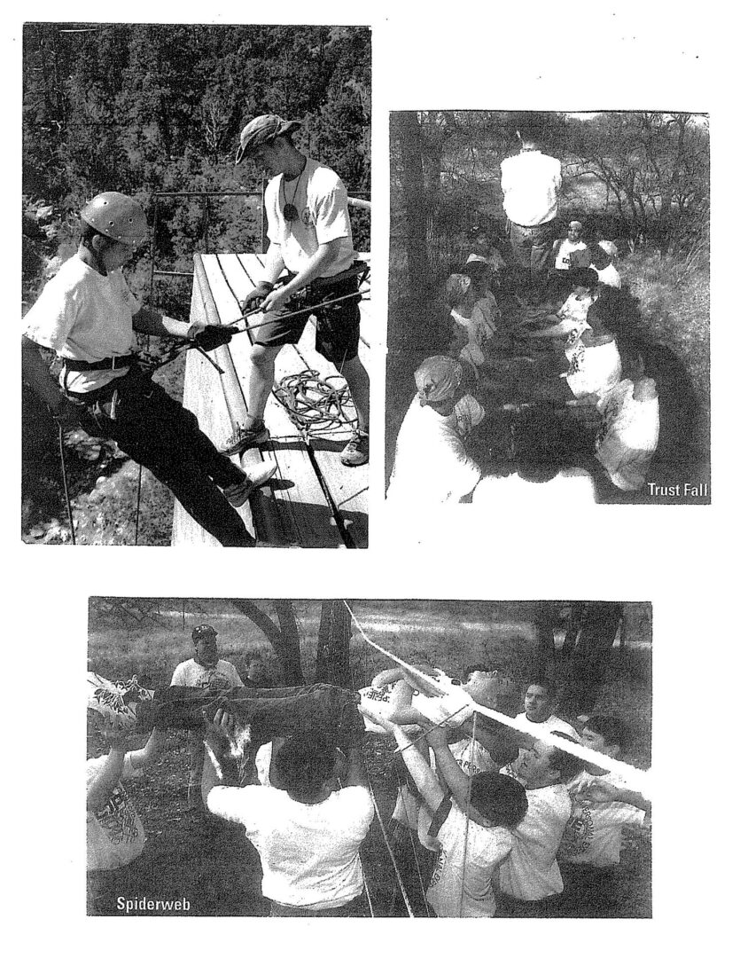 A series of photographs showing people in the woods.