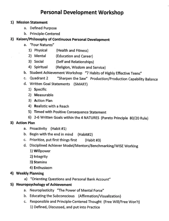 A list of different types of activities in the classroom.
