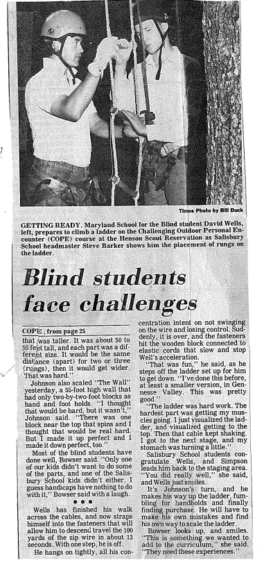 A newspaper article about blind students face challenges.